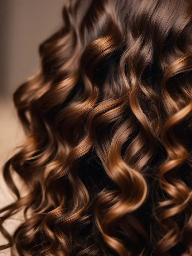 Close-up of soft, glossy dark curls glowing in warm backlight
